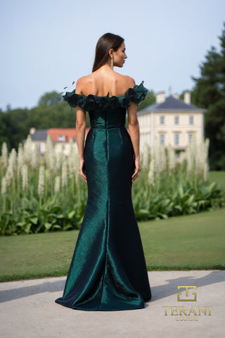 Emerald green forest gown, back view.