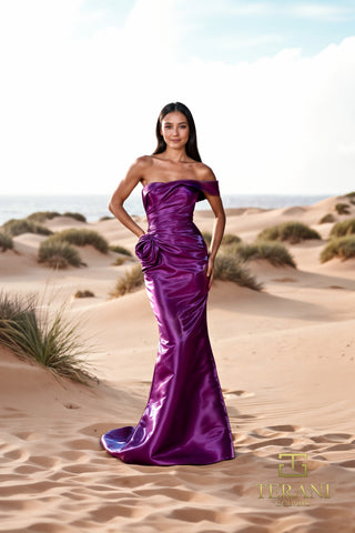Plum-colored formal gown on model, 252E5162Plum_1