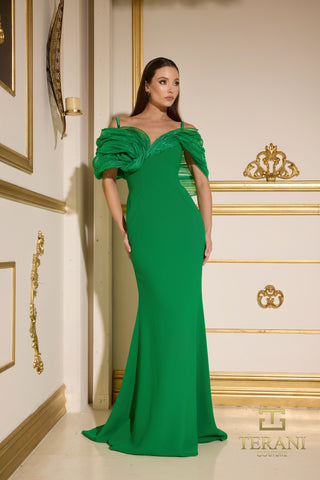 Emerald green off-shoulder gown