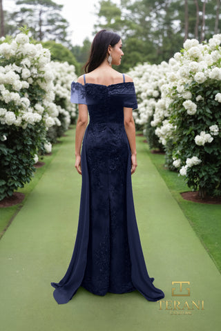 Navy off-shoulder gown 252M5308