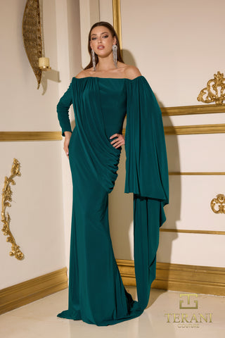 Emerald green off-the-shoulder gown, style 252M5322_1