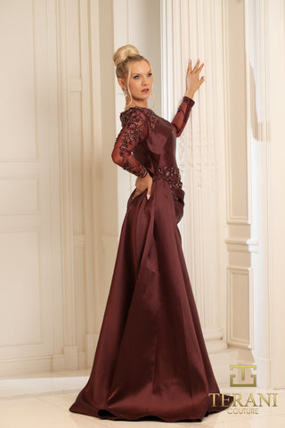Wine-colored formal gown, style 252M5344, elegant evening dress
