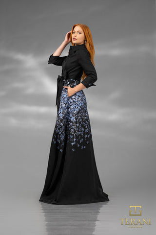 Terani 252M5503_2 black floral evening gown