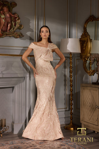 Pink evening gown with bow detail