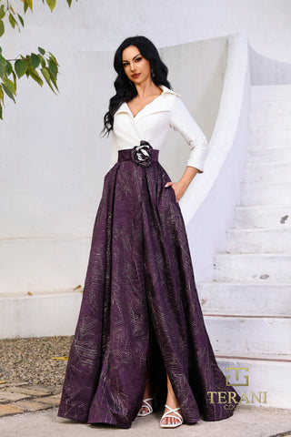 Elegant purple skirt and white top dress, 252M5522_3