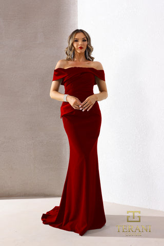 Red off-the-shoulder gown, style 252e5101port_17