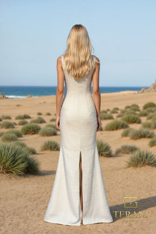 Cream dress on woman, beach background