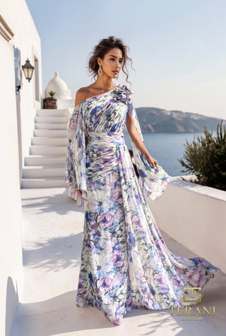 Blue & purple floral dress on a woman, style 261E6644_1