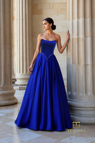 Royal blue strapless gown, 261P6194