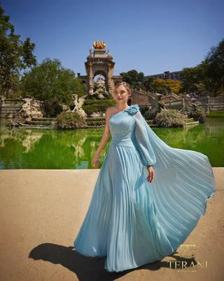 Elegant blue gown 261e6206_1, one shoulder, flowing dress