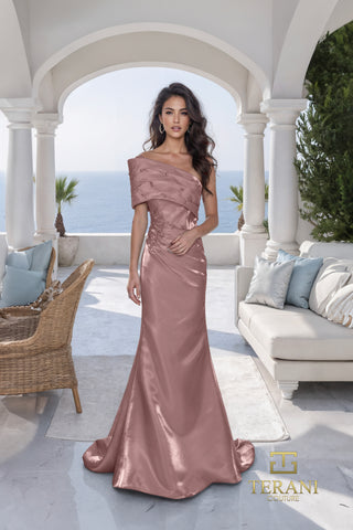 Espresso-colored evening gown, Verani