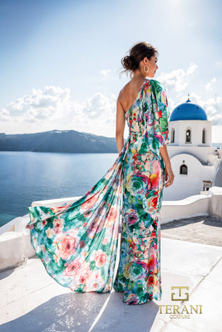 Woman in floral gown, Santorini, 261e6646