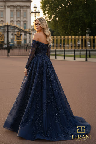 Navy blue off-shoulder gown 261gl6659navyb