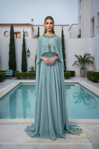 Blue Formal Gown 261m6402 with Cape