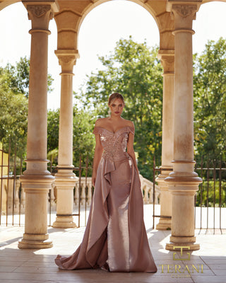 Evening gown 261m6423, pink, architectural backdrop.