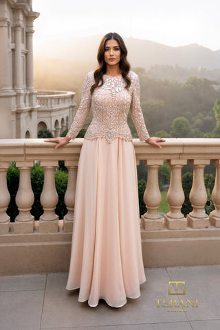 Woman in nude formal gown