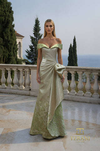 Silver Green Off-Shoulder Gown
