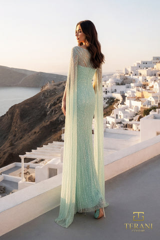 Elegant mint green gown on Santorini, 261m6471e