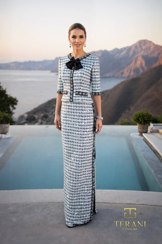 Woman in Terani costume dress by pool