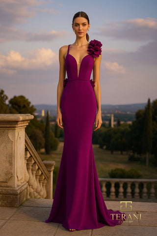 Violeta Terani gown in purple with floral detail