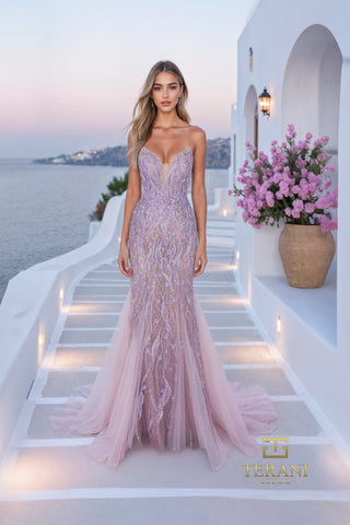 Siren gown on steps overlooking sea