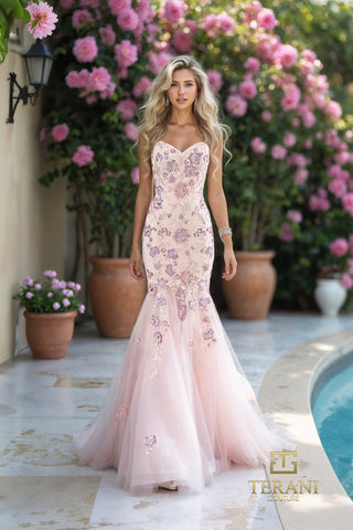 Pink floral formal gown