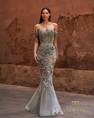 Off-the-shoulder embroidered evening gown, 261p6676