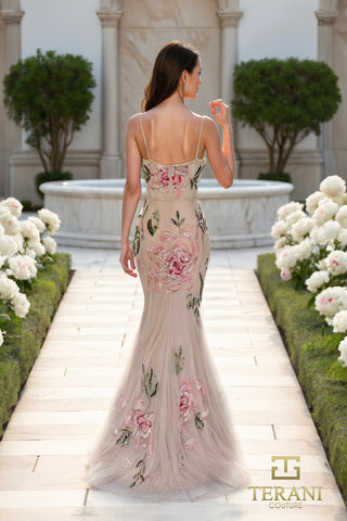 Woman in floral rose gown