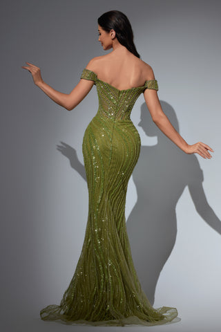 Green off-shoulder gown 3bc40e0fdv3eb