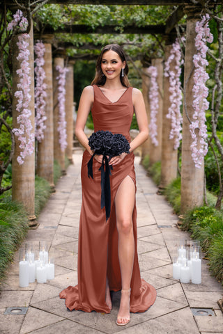 Amelia Rust dress with black bouquet