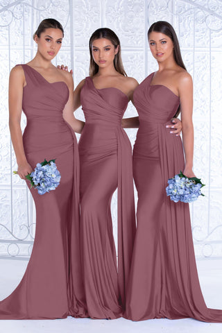 Anna in Dusty Plum bridesmaid dresses