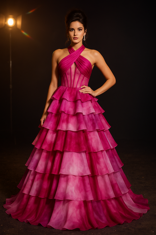 Pink multi-layered formal gown