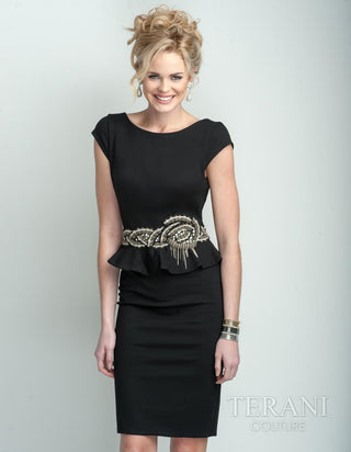 C3678 Black dress with embellished waist