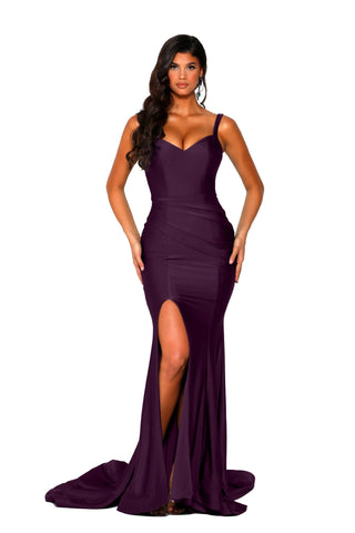 Woman in elegant purple gown