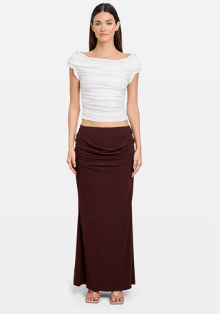 Draped cowl skirt in coffee from Tuchuzy