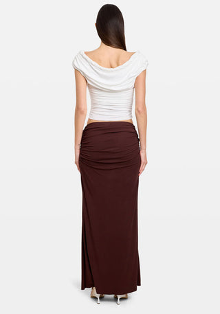 Coffee-colored draped cowl skirt from Tuchuzy