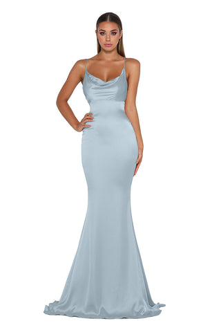 Dana light blue cowl neck gown