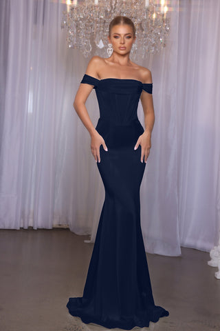 Eleanor Navy Off-Shoulder Gown