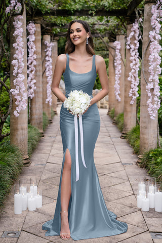 Isadora Dusty Blue dress with bouquet