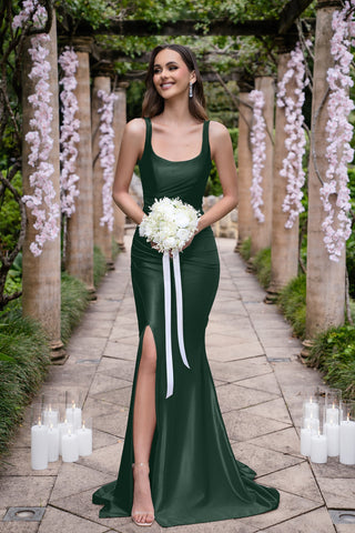 Isadora Emerald dress with slit and flowers