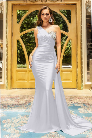 Jade Silver Gown - Elegant One-Shoulder Dress