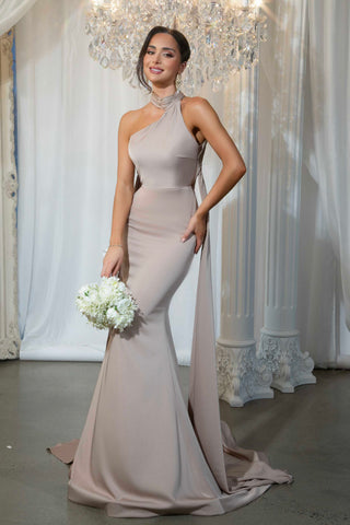 Liana Latte gown, elegant one-shoulder dress