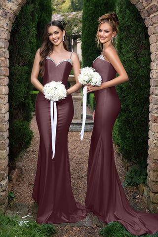 Louise Burgundy bridesmaids in burgundy dresses.