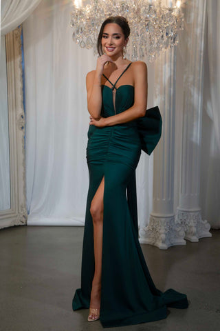 Nicola Emerald gown with high slit