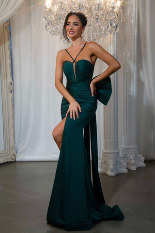 Nicola Emerald gown with high slit