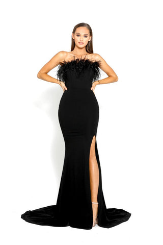 PS2026 Black Feathered Gown with Slit