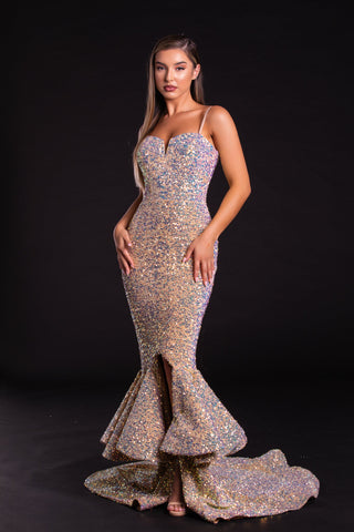 Gold sequin mermaid gown, PS21025
