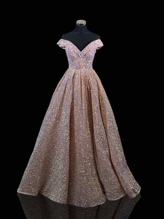 PS21026 Pink Off-Shoulder Gown - Front View