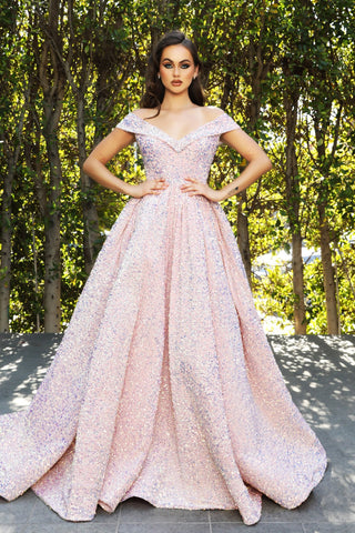 Pink Off-the-Shoulder Gown | PS21026PINK