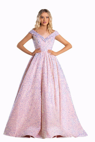 Blush off-the-shoulder formal gown, PS21026